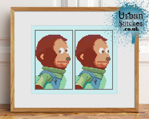 Yikes Meme Cross Stitch Meme Monkey Double Yikes Worried Ok Etsy