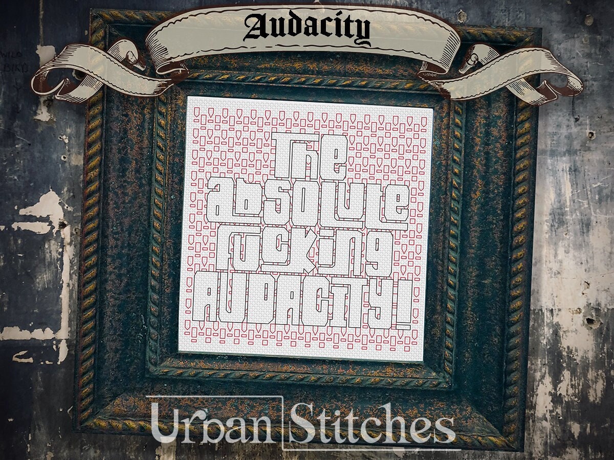 The Audacity blackwork, frustrated funny grumpy ! exclamation, mature, embroidery cross stitch, Black work Pattern, Digital PDF Download