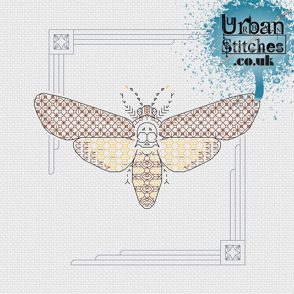 Deaths Head Moth blackwork sampler Victorian style insect | Etsy