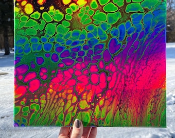 12x12 Undomesticated- UV Reactive Neon Acrylic on Canvas