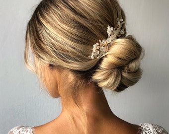 Romantic boho bridal headpiece with flowers & crystal, CARLOTTA Haircomb,  wedding hair accessories
