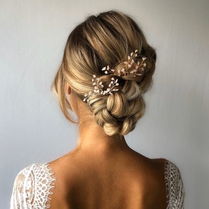 Subtiele rozenkwarts bruidshaarsieraden, LOTIS Hairpins, haaraccessoire bruid afbeelding 1