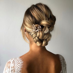 Subtiele rozenkwarts bruidshaarsieraden, LOTIS Hairpins, haaraccessoire bruid afbeelding 5