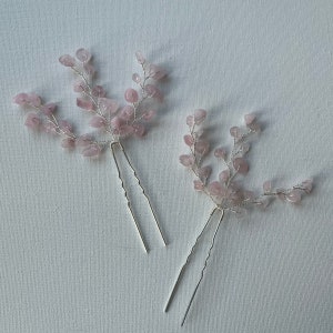 Subtiele rozenkwarts bruidshaarsieraden, LOTIS Hairpins, haaraccessoire bruid afbeelding 3