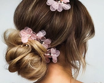 haaraccessoires bruid met stoffen bloemen en parels, ROSE HAIRCLIPS, haaraccessoires voor de boho bruid, set van 2