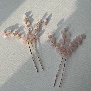 Subtiele rozenkwarts bruidshaarsieraden, LOTIS Hairpins, haaraccessoire bruid afbeelding 2