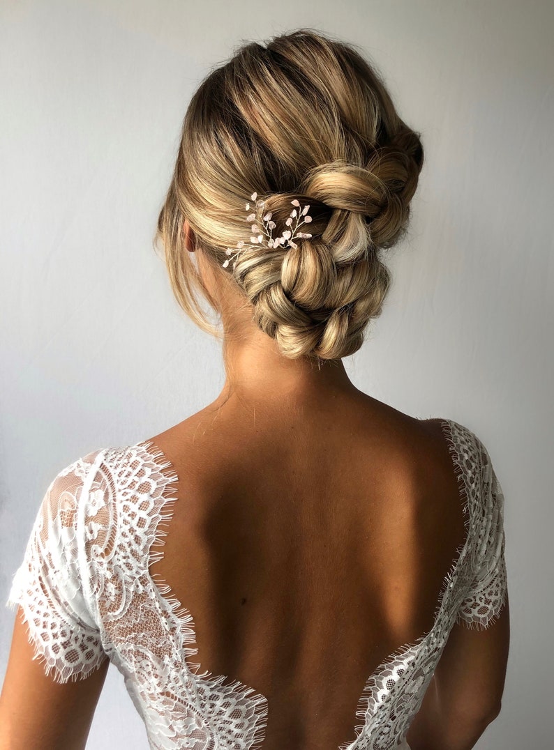 Subtiele rozenkwarts bruidshaarsieraden, LOTIS Hairpins, haaraccessoire bruid afbeelding 5