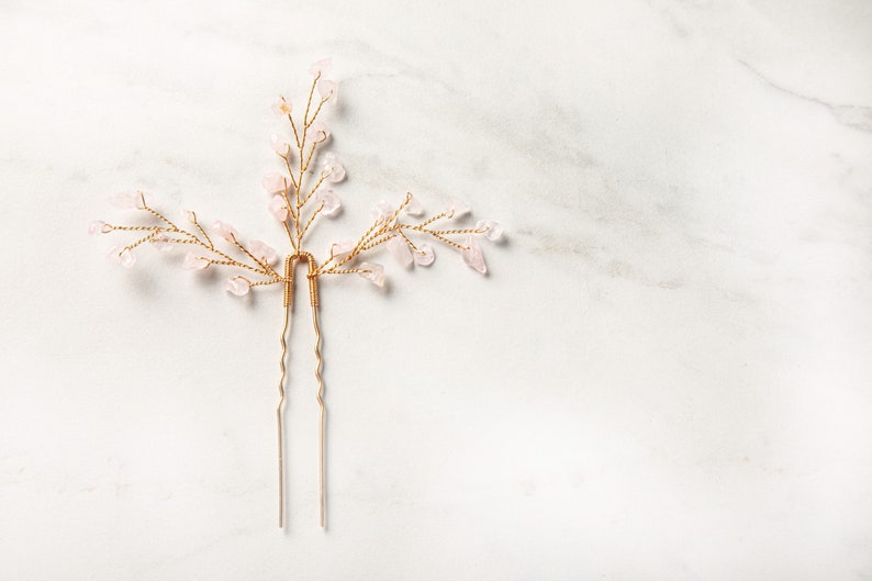 Subtiele rozenkwarts bruidshaarsieraden, LOTIS Hairpins, haaraccessoire bruid afbeelding 7