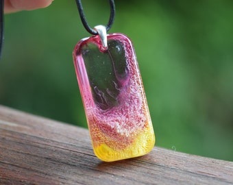 Casual Rectangle Pendant Necklace, Resin & Alcohol Ink Jewelry, Handmade Colorful Necklace