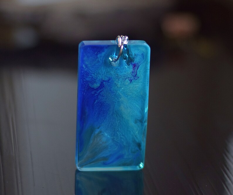 Keychain Gift Resin Accessories Unique Rectangle Abstract Keychain Blue Large Resin Keychain