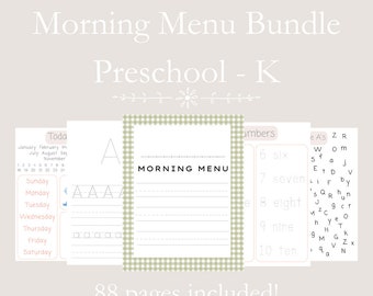 Morning Menu Bundle, Preschool, Kindergarten Prep, Kindergarten, Instant Digital Download