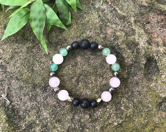 Self Care/Vitality/Happiness/Reduce Stress, Negativity/Healing Gemstone Bracelet/Essential Oil Bracelet/Lava Stone Diffuser/Aromatherapy