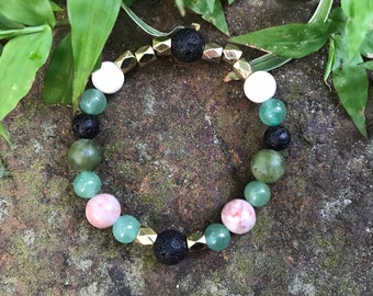 Positive/Well being/Balance/Peace/Happiness/Reduce Stress/Healing Gemstone Bracelet/Essential Oil Bracelet/Lava Stone Diffuser/Aromatherapy