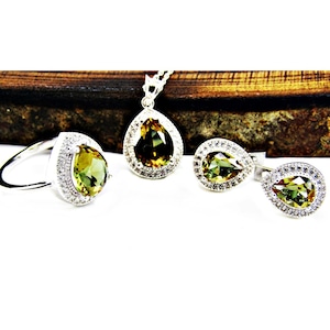 Amazing Rare Color Changing Turkish Diaspore 925 Sterling Silver Ring Earrings Necklace set