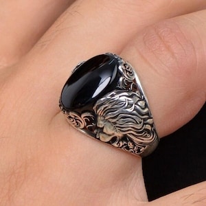 Natürliche Schwarze Achat Aqeeq Handgemachte Echte Authentische 925 Sterling Silber Männer Ring Geschenk für Ihn