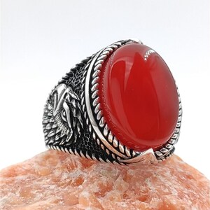 Natürliche Rote jemenitische Achat Aqeeq Handgemachte 925 Sterling Silber Männer Ring Geschenk für Ihn