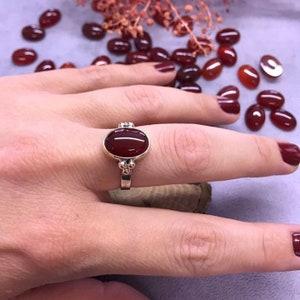 Natural Authentic Red Agate Aqeeq Handmade Turkish Genuine Authentic 925 Sterling Silver Women Ring, Gift for Her
