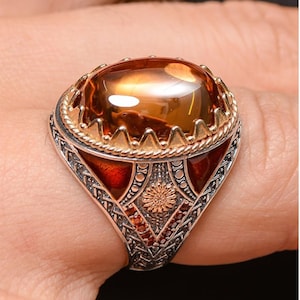 Handmade Natural Topaz Stone Turkish 925 Sterling Silver Men&#39;s Ring, Gift to him