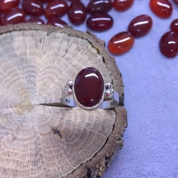 Natural Authentic Red Agate Aqeeq Handmade Turkish Genuine Authentic 925 Sterling Silver Women Ring, Gift for Her