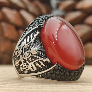 Natürlicher roter Achat Aqeeq Handmade 925 Sterling Silber Männer Ring Geschenk für Ihn