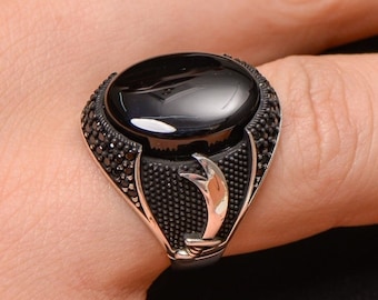 Bague pour homme faite main en argent sterling avec agate noire