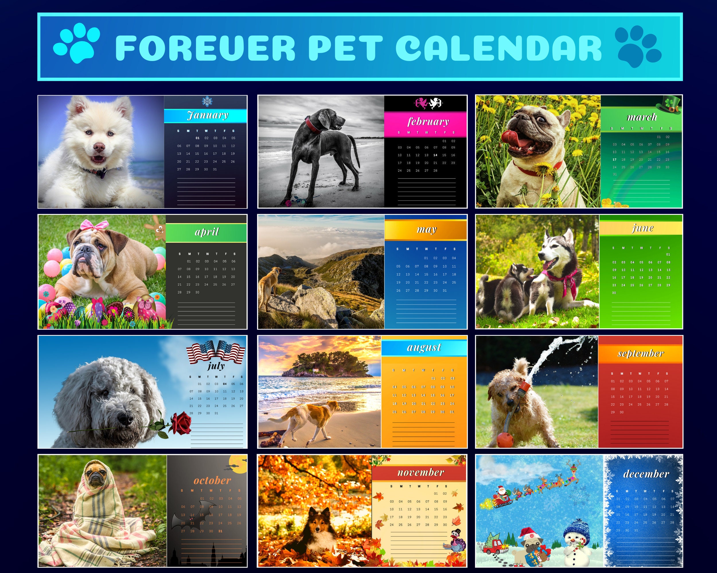 Forever Pet Care Calendarcustomizable and Printablegreat for Etsy UK