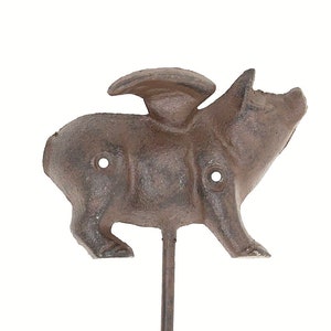 Flying Pig Wall Hook Key Holder 5&quot; Cast Iron Rustic Brown Color