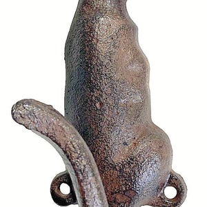 Cast Iron Dog Long Tail Leash Hook: Rustic Brown Wall Hanger 5"