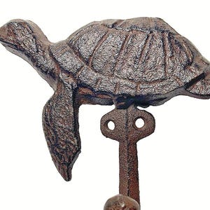 Sea Turtle Wall Hook Cast Iron Rustic Brown 5" H Nautical Ocean Keys Clothes