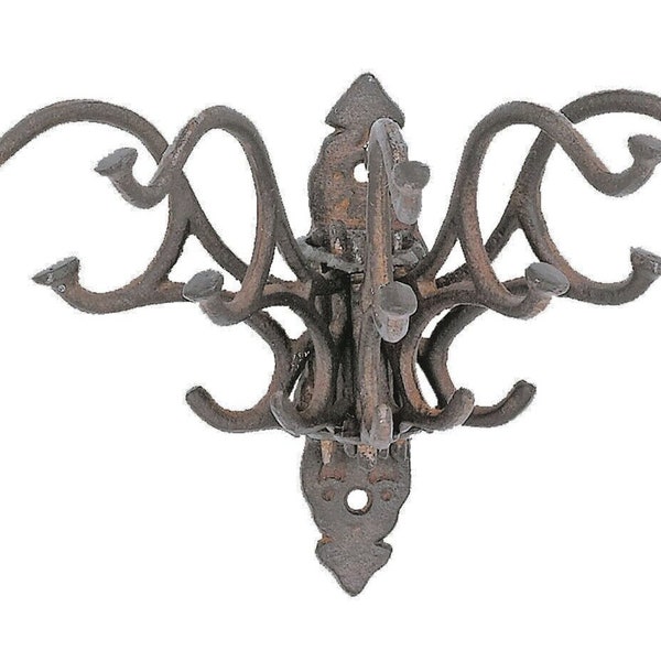 Large Swivel Hook Cast Iron Coat Rack Purse Wall Hanger Victorian Antiqued Brown