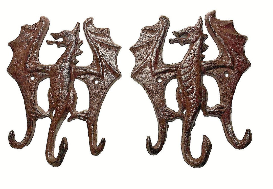 Two Dragon Open Wings Wall Hooks Rack Cast Iron Keys Clothing Rustic ...