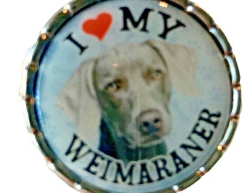 Weimaraner Dog Lapel Pin 30mm Raised Metal Edge Silver Color