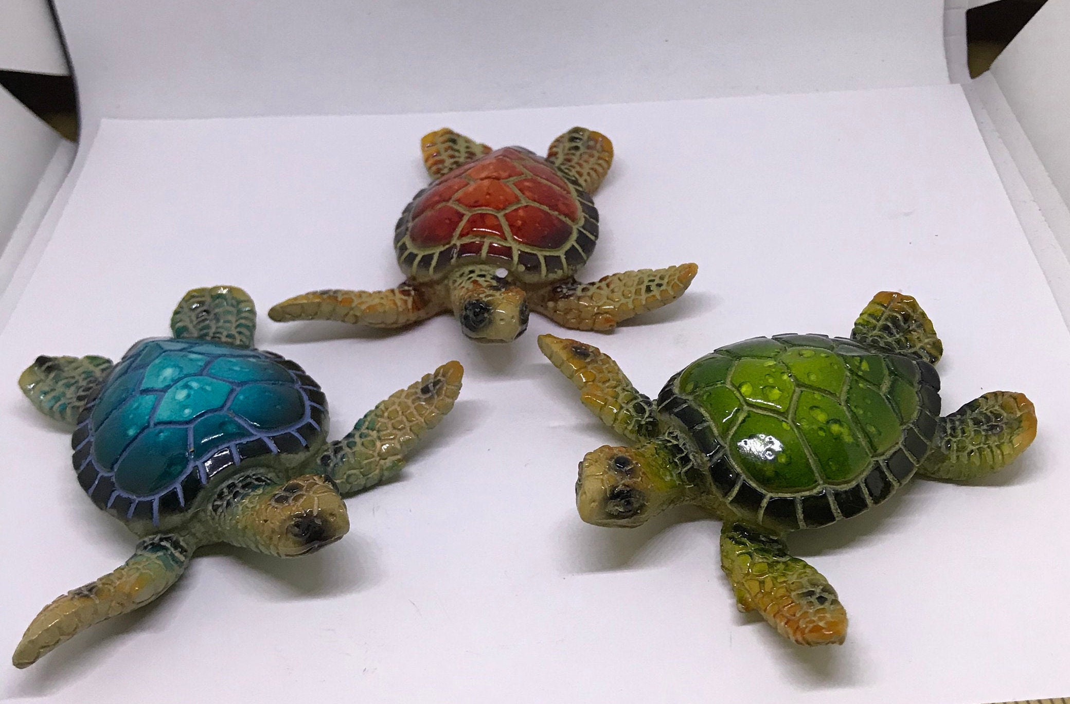 Set of 3 Sea Turtle Figurines 3.25 Long Textured Etsy