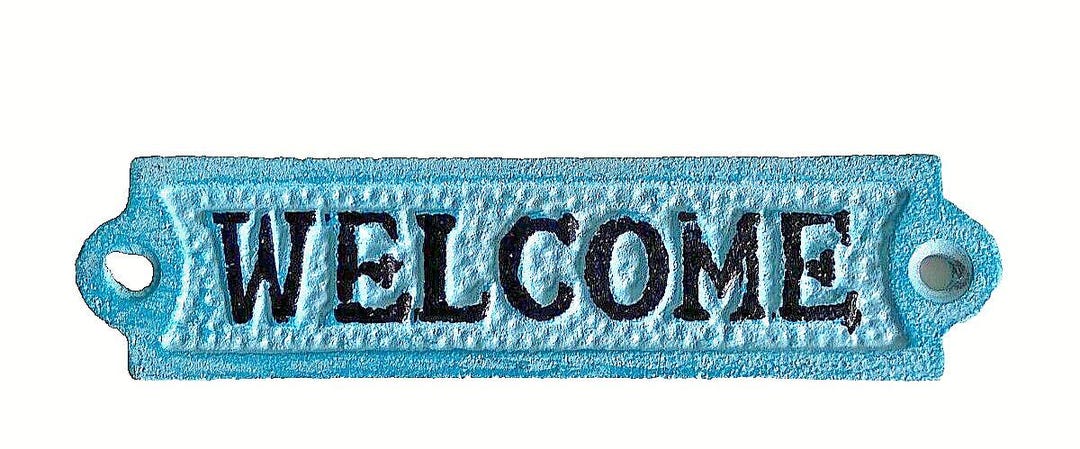 Powder Welcome Signs Cast Iron Welcome Sign Powder Blue Door Entryway Wall Plaque 5