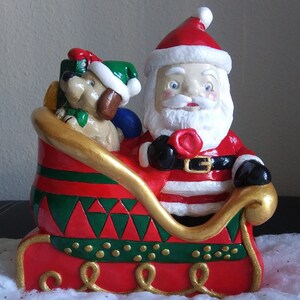 Christmas Santa Decoration, Hand-painted Santa Sleigh, Santa Decor, Santa Sleigh with Christmas Gifts, Large Santa Sleigh, Santa Clause