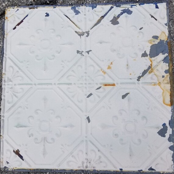 Tin Ceiling Tile Chippy Ceiling Tin Antique Tin Square Tin Etsy