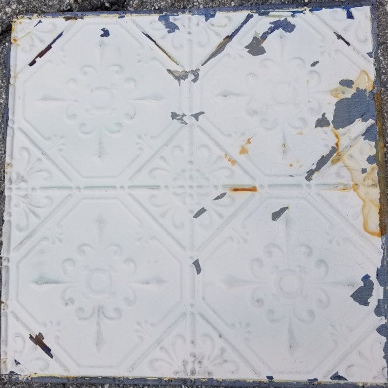 Tin Ceiling Tile Chippy Ceiling Tin Antique Tin Square Tin Stamped Tin Metal Tile Metal Ceiling Vintage Ceiling Ceiling Panel