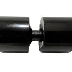 May include: Black metal tool with two round heads connected by a metal bar. The tool is used for pressing metal.