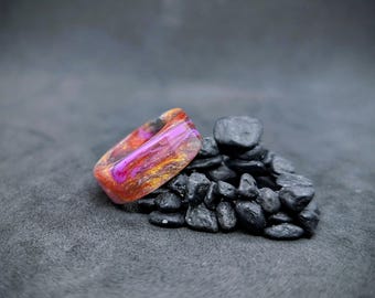 Handmade Resin Ring, Swirls, Copper, Gold, Purple, Metallic Pigments, Wedding Band, Promise Ring, Engagement Ring, Friendship Ring