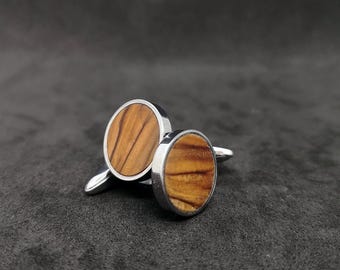 Cufflinks, Olive Wood Cufflinks, Stainless Steel Cufflinks, Authentic Olive Wood, Jerusalem Olive Wood, Elegant Cufflinks, Gift for Men