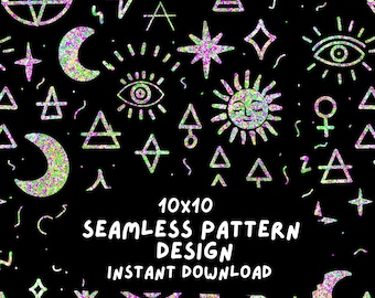 Neon Okkultes Sternzeichen | Gothic Emo | Nahtloses Muster | Edgy Sublimations Design (Digitaler Download)