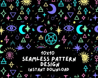 Retro Okkultes Sternzeichen | Gothic Emo | Nahtloses Muster | Edgy Sublimations Design (Digitaler Download)