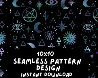 Galaxie Okkultes Sternzeichen | Gothic Emo | Nahtloses Muster | Edgy Sublimations Design (Digitaler Download)