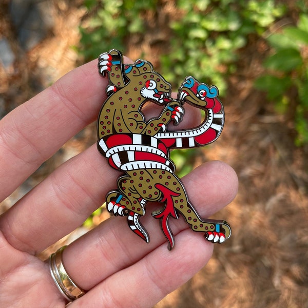 Pre Colombian Panther Serpent Tattoo Flash Enamel Pin