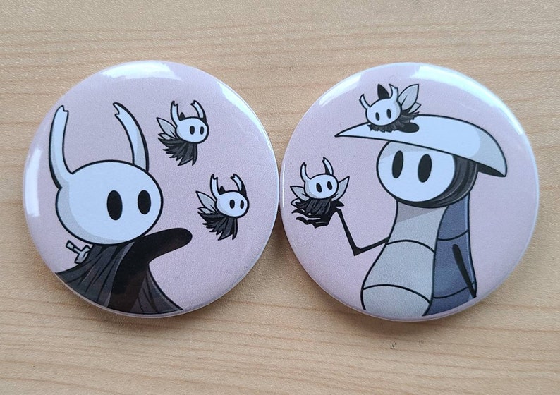 Hollow Knight Quirrel and Knight matching Pin Back Buttons 2.28 inch