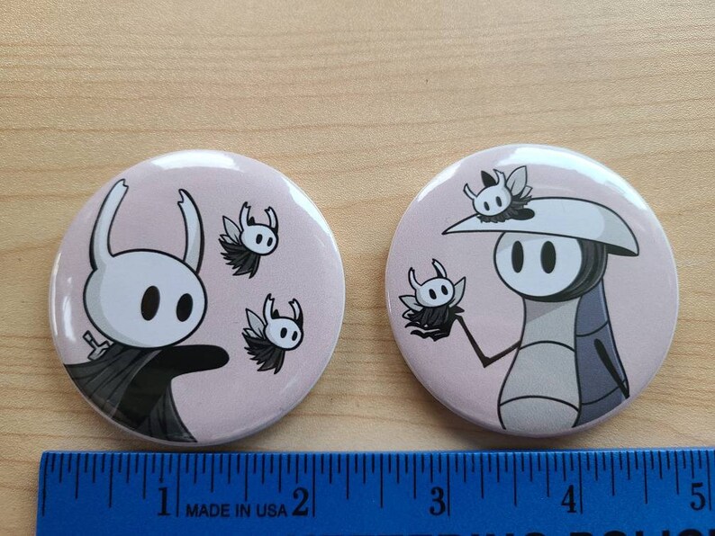 Hollow Knight Quirrel and Knight matching Pin Back Buttons 2.28 inch