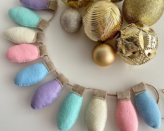 Felt Decoration Christmas Fairy Lights String Garland Handmade Festive Lights Bunting Coloured Light Rainbow Multi Color Felt Bulbs String