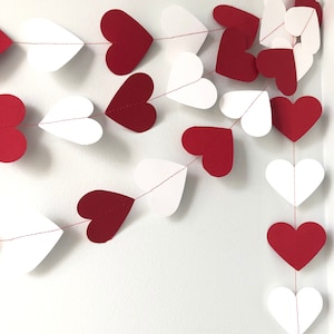 Red white Valentines garland Wedding decoration Heart garland Red white garland Bridal shower decor Paper garland, 10 ft. long