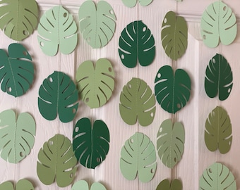 Tropical leaves garland Monstera Leaves Garland  Leaf Banner Plant Theme Decorations Tropical Party Decor Safari decoration Jungle Baby