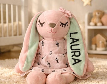 Regalo de conejito para niña, regalos personalizados para niñas, regalos personalizados para bebés, muñeca personalizada, regalo de conejo para niña recién nacida, regalo personalizado